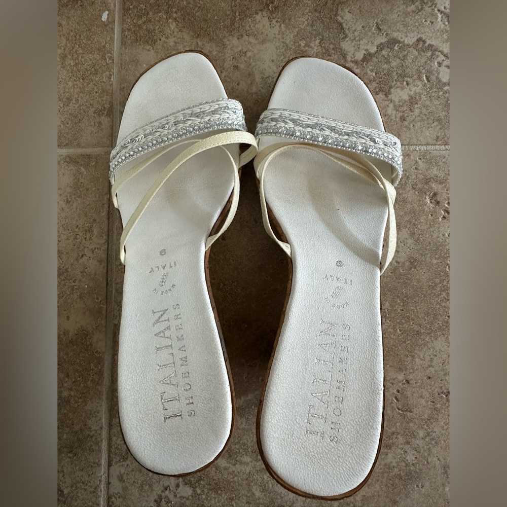 Italian Shoemakers Ivory Beaded Slide Sandals